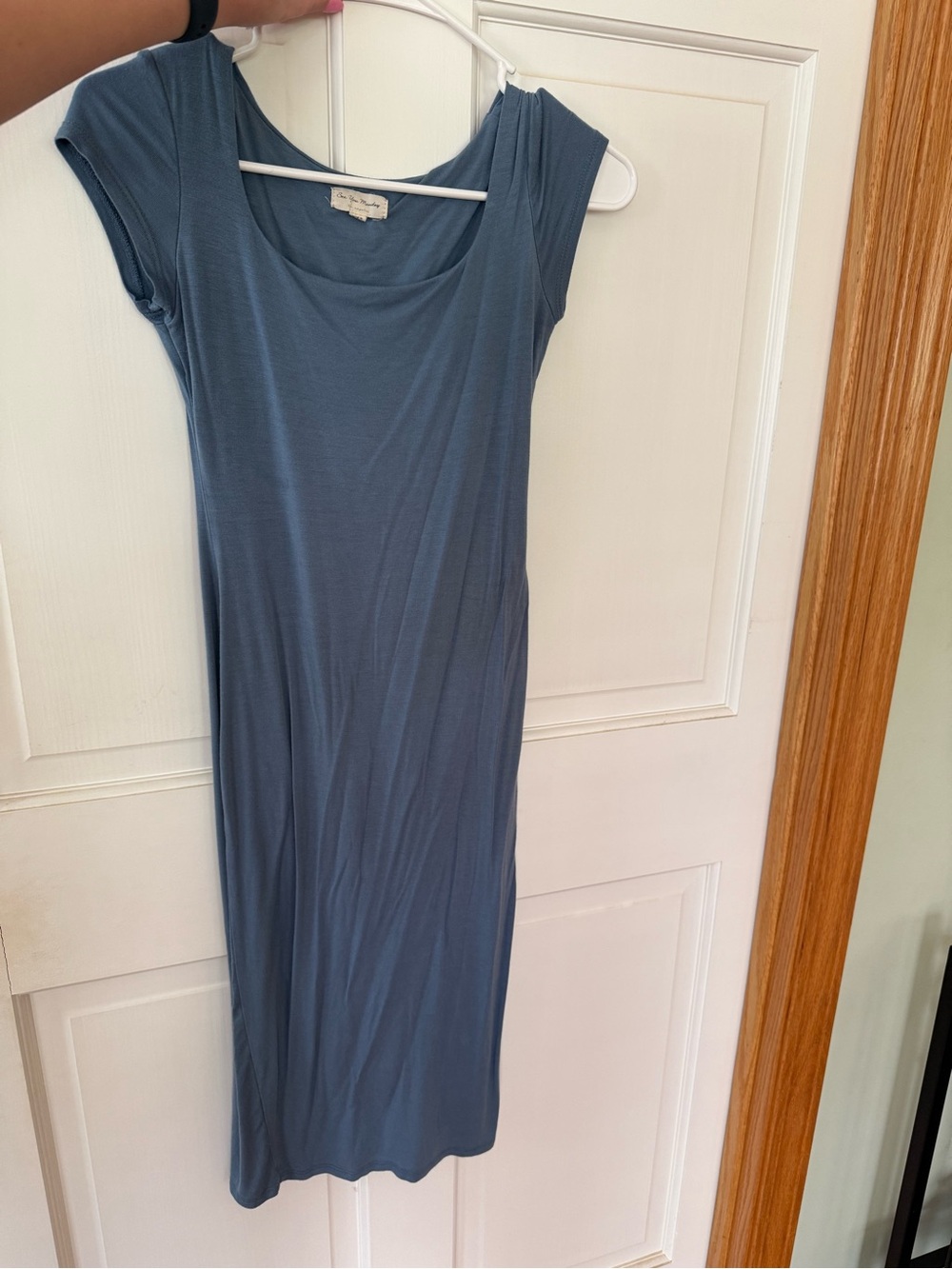See You Monday Slate Blue Scoop Neck Midi Dress